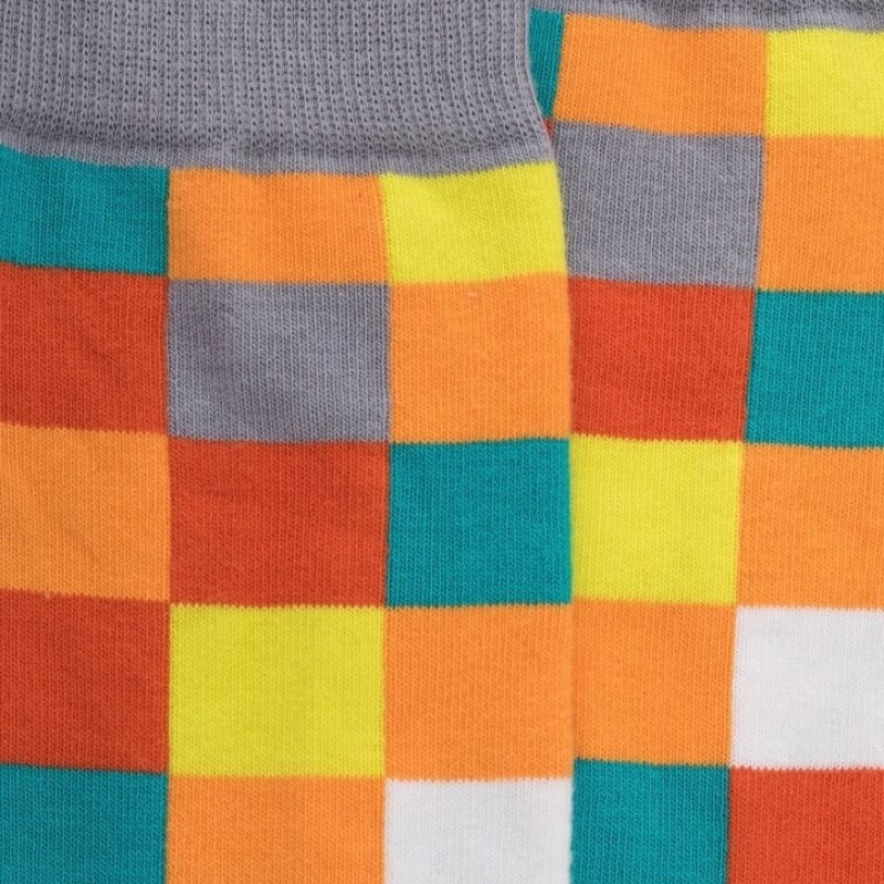 Herren Socken aus Baumwolle mit Karomuster - Orange/Grau | Doré Doré