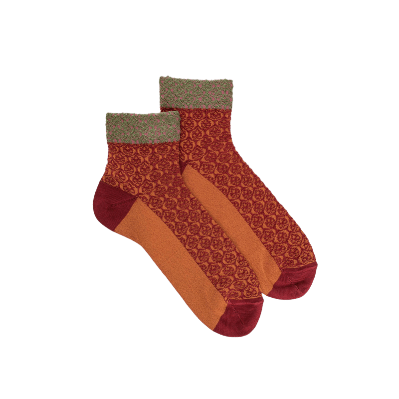 Kurze Damensocken aus Viskose mit arabischem Muster - Ziegelfarbe | Doré Doré