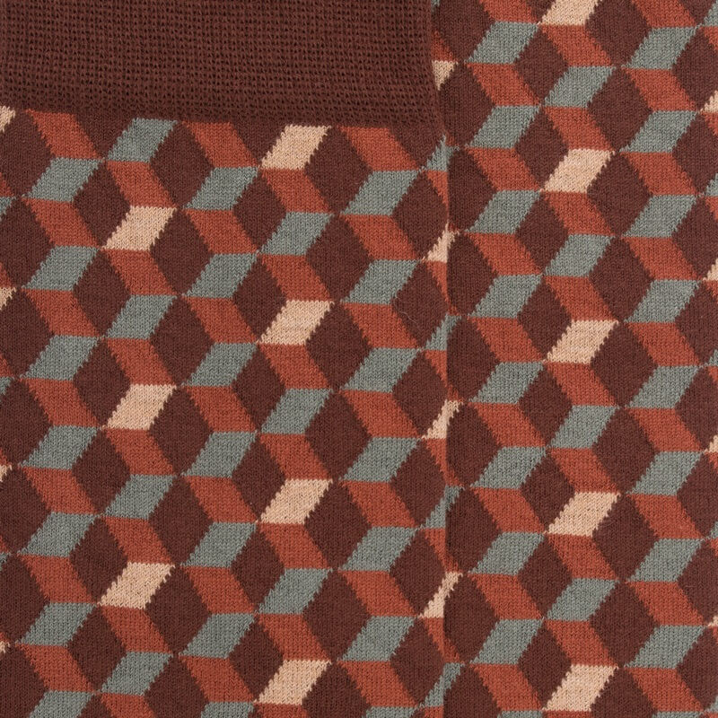 Socken aus ägyptischer Baumwolle für Herren mit 3D-Würfelmuster - Brown | Doré Doré