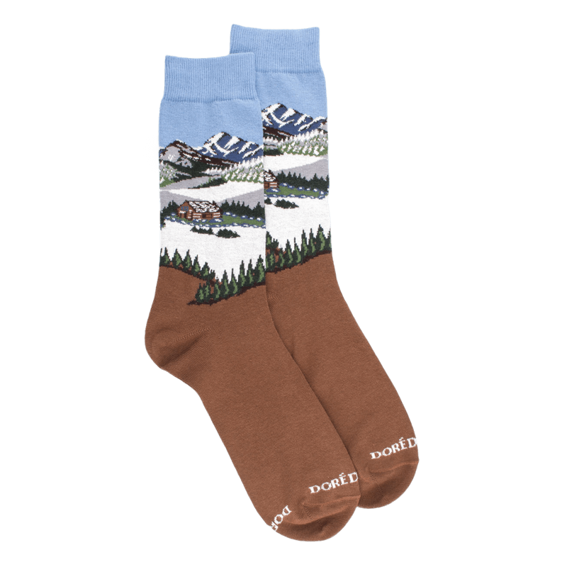 Socken für Herren aus Baumwolle mit Berglandschaftsmuster - Braun | Doré Doré