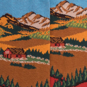 Socken für Herren aus Baumwolle mit Berglandschaftsmuster - Orange | Doré Doré
