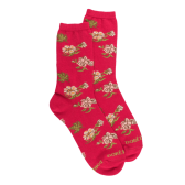 Damen-Socken aus Baumwolle mit Rosenmuster - Rotbarschfarbe | Doré Doré