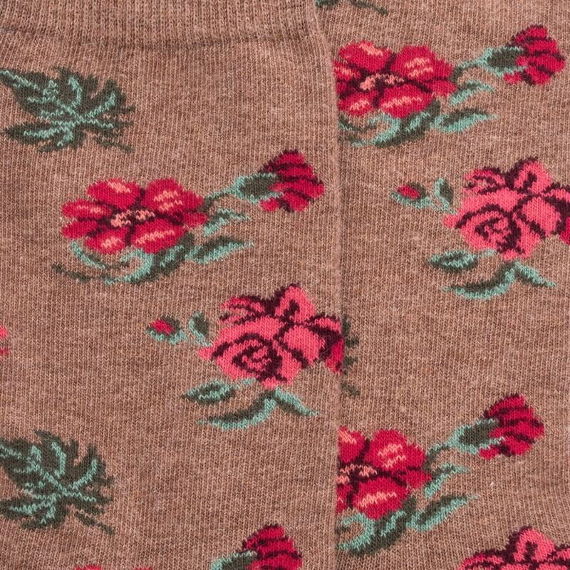 Damen-Socken aus Baumwolle mit Rosenmuster - Braun | Doré Doré