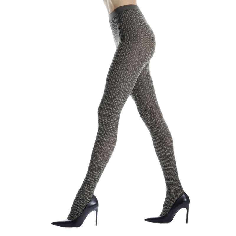 Damen Strumpfhosen mit vertikalem Zopfmuster - Olivgrün | Doré Doré