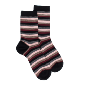 Socken aus ägyptischer Baumwolle für Damen mit gleichmäßigen Streifen - Schwarz | Doré Doré