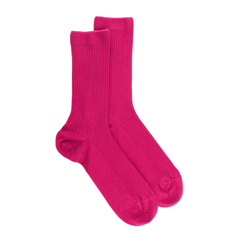 Damen gerippte Socken aus reiner Wolle - Oleanderrose | Doré Doré