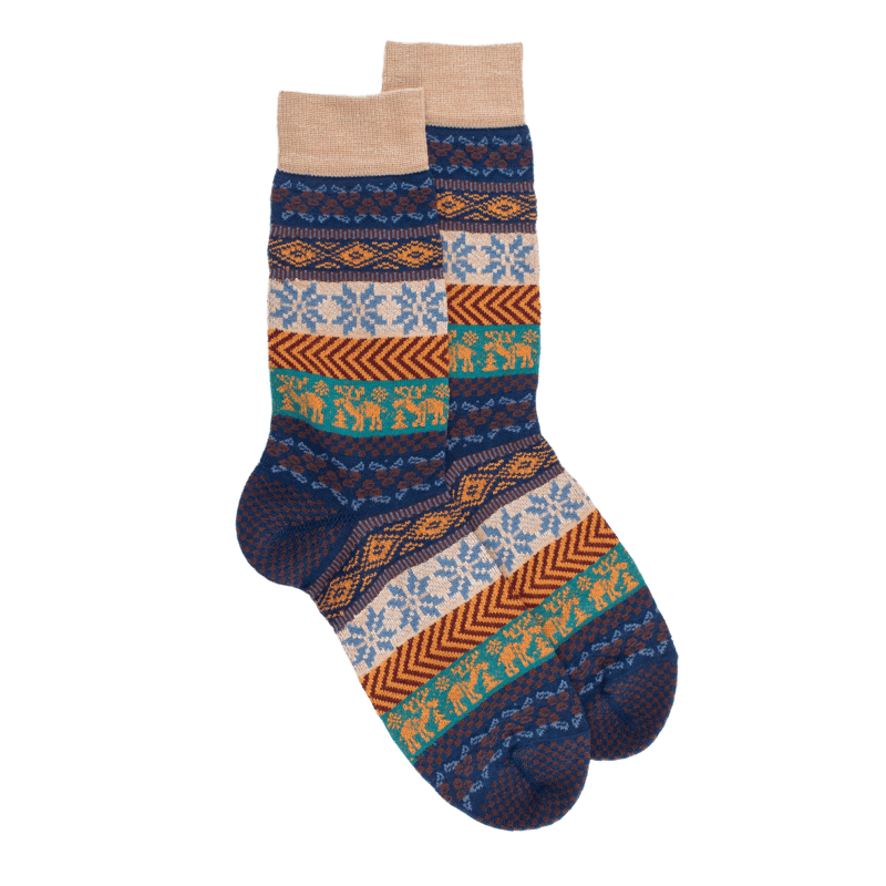 Herrensocken aus Wolle mit Weihnachtsmotiv - Blau | Doré Doré