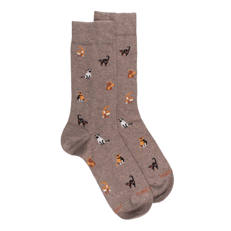 Herren Socken aus Baumwolle mit Katzen Muster - Creme | Doré Doré