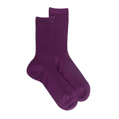 Damen Socken gerippte Baumwolle lisle - Zwetschgenfarbe | Doré Doré