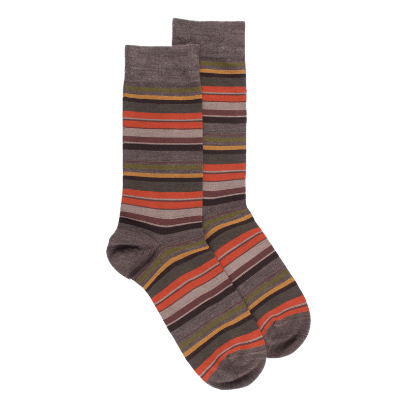 Herrensocken aus Baumwolle mit feinen mehrfarbigen Streifen - Hellbraun | Doré Doré
