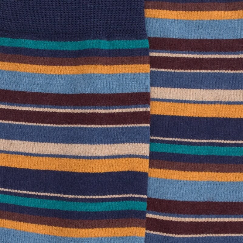 Herrensocken aus Baumwolle mit feinen mehrfarbigen Streifen - Navy Blau | Doré Doré