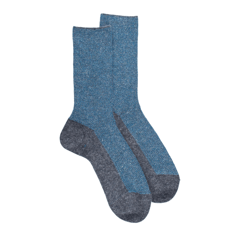 Damensocken aus Wolle und Angora ohne elastischen Bund Glanzeffekt - Fischerblau | Doré Doré