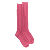 Lange Socken aus Wolle und Kaschmir für Damen einfarbig mit Zopfmuster - Altrosa | Doré Doré