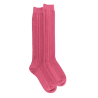 Lange Socken aus Wolle und Kaschmir für Damen einfarbig mit Zopfmuster - Altrosa | Doré Doré