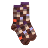 Damen Socken aus ägyptischer Baumwolle mit Karomuster - Brown | Doré Doré