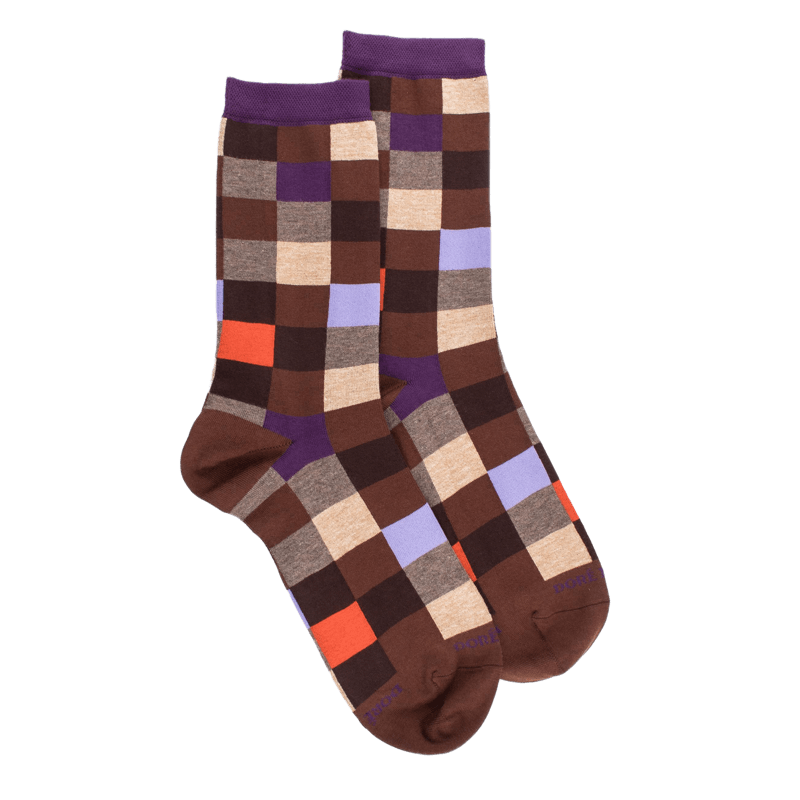 Damen Socken aus ägyptischer Baumwolle mit Karomuster - Brown | Doré Doré