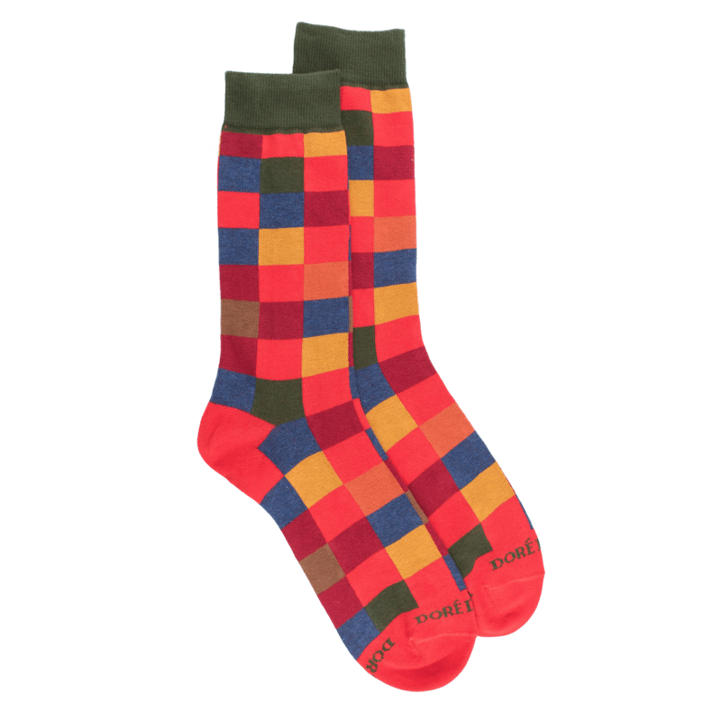 Herren Socken aus Baumwolle mit Karomuster - Rot | Doré Doré