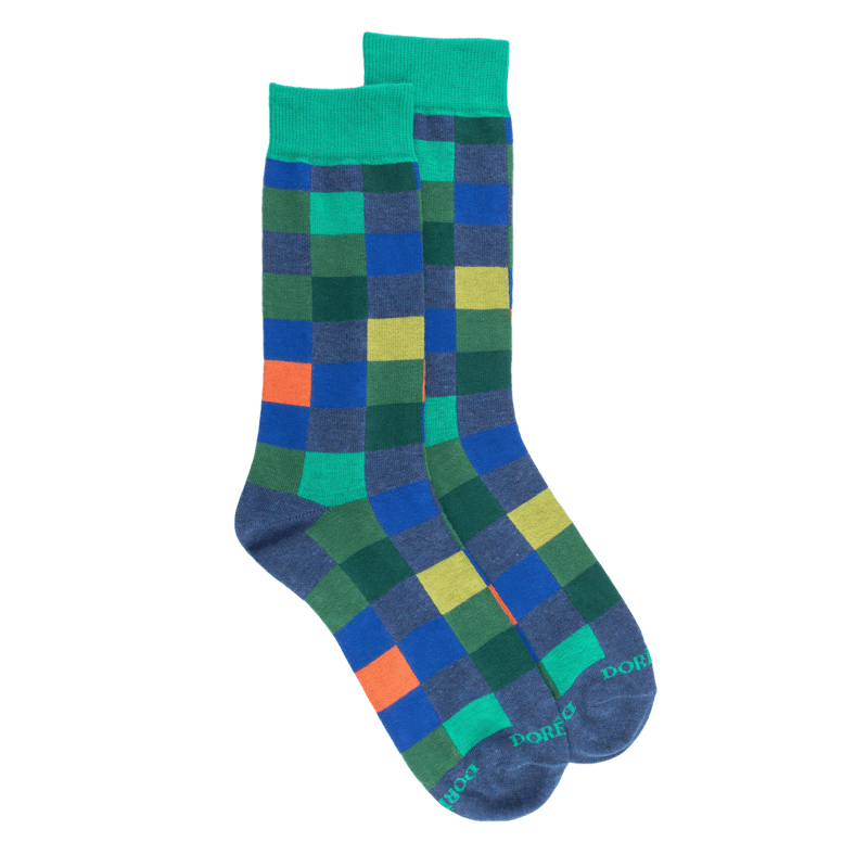 Herren Socken aus Baumwolle mit Karomuster - Fischerblau | Doré Doré
