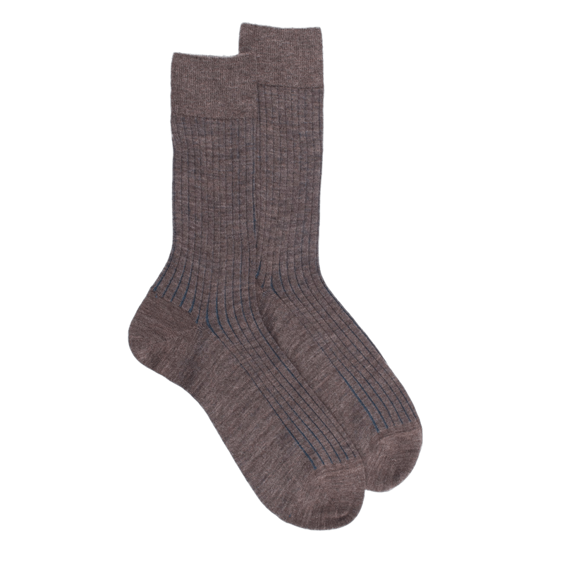 Zweifarbige gerippte Socken für Männer aus Wolle und weicher Baumwolle - Hellbraun | Doré Doré