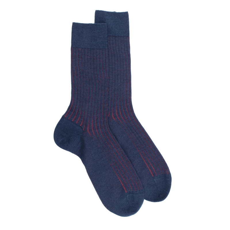Zweifarbige gerippte Socken für Männer aus Wolle und weicher Baumwolle - Navy Blau | Doré Doré