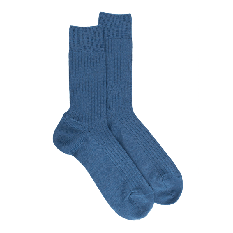 Gerippte Herrensocken aus Wolle - Hellblau | Doré Doré