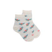 Kurze Kindersocken aus geblümtem Leinen - Creme | Doré Doré