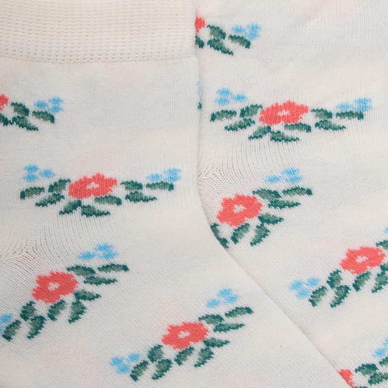Kurze Kindersocken aus geblümtem Leinen - Creme | Doré Doré