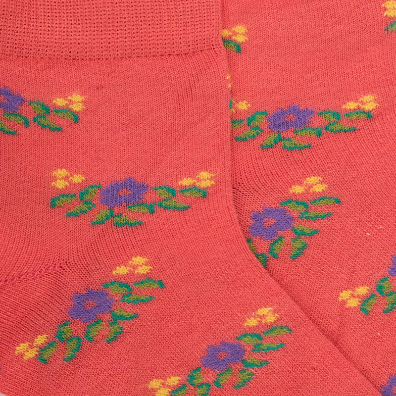 Kurze Kindersocken aus geblümtem Leinen - Lachs | Doré Doré