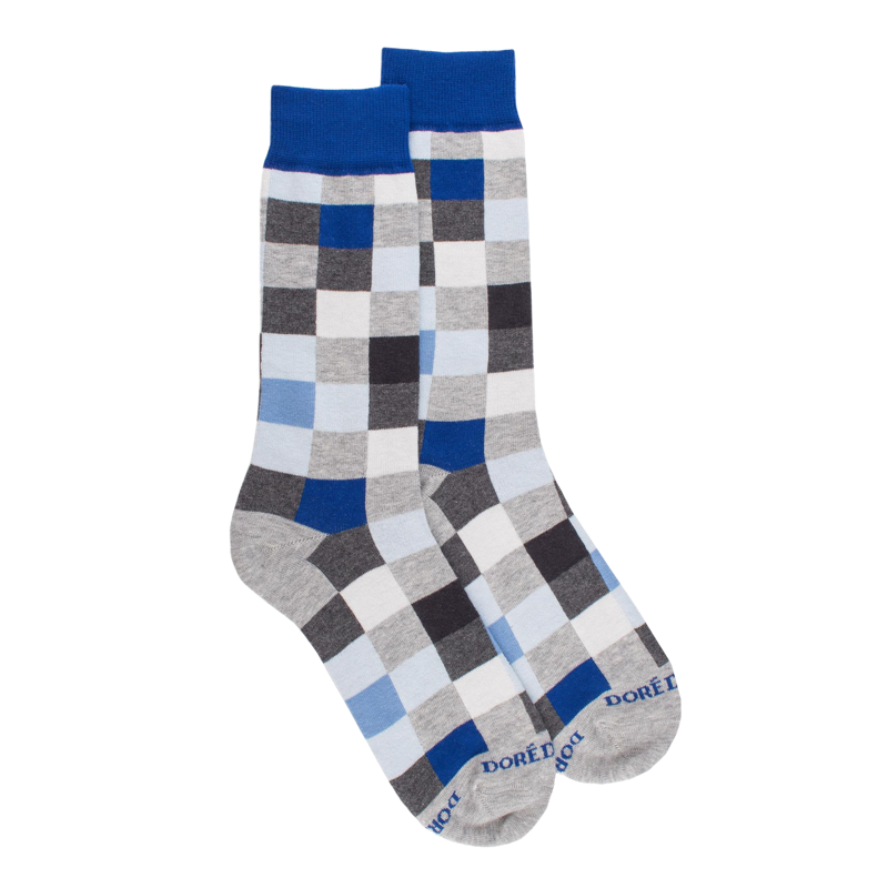 Herren Socken aus Baumwolle mit Karomuster - Grau | Doré Doré