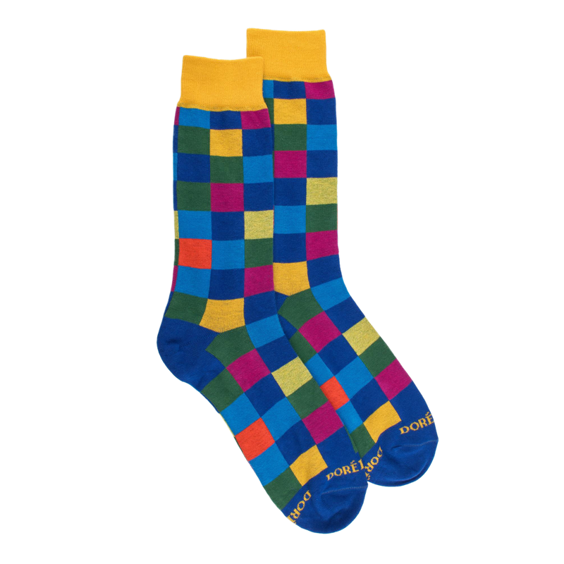 Herren Socken aus Baumwolle mit Karomuster - Blau | Doré Doré