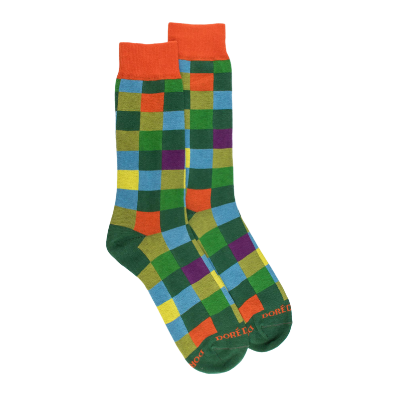 Herren Socken aus Baumwolle mit Karomuster - Grün | Doré Doré