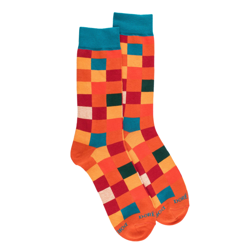 Herren Socken aus Baumwolle mit Karomuster - Orange | Doré Doré
