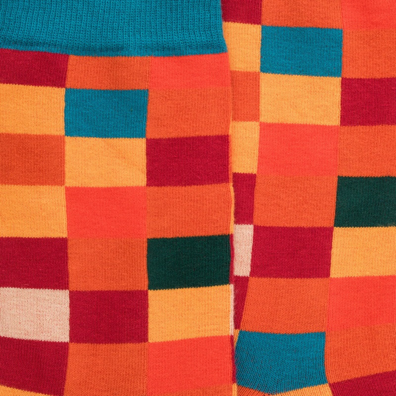 Herren Socken aus Baumwolle mit Karomuster - Orange | Doré Doré
