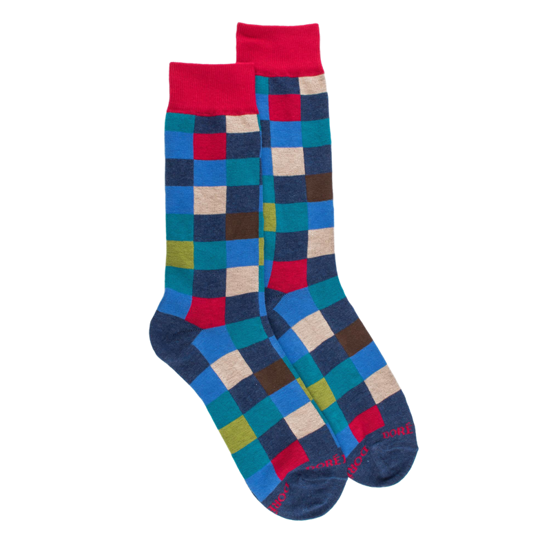Herren Socken aus Baumwolle mit Karomuster - Fischerblau | Doré Doré