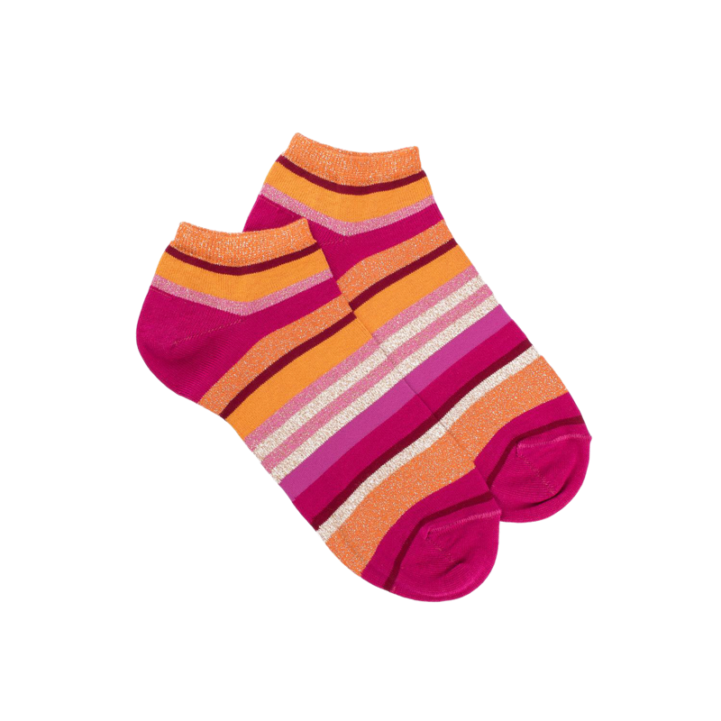 Damen Glitzer Sneaker-Socken aus Baumwolle mit Streifen - Pink | Doré Doré