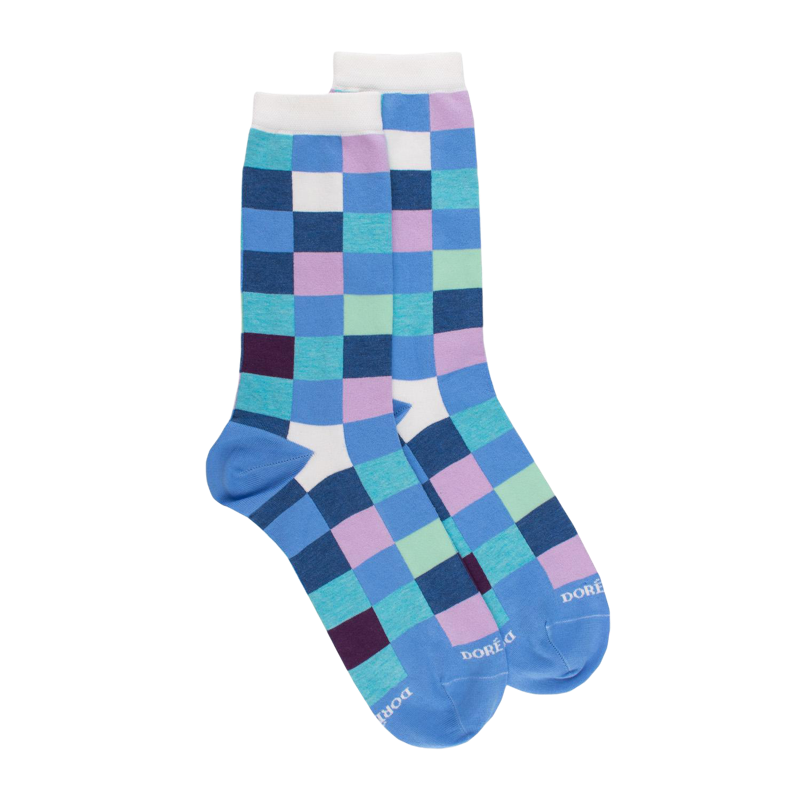 Damen Socken aus ägyptischer Baumwolle mit Karomuster - Hellviolett | Doré Doré