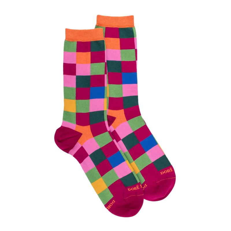 Damen Socken aus ägyptischer Baumwolle mit Karomuster - Pink | Doré Doré