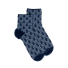 Kurze Damensocken aus Leinen mit herzförmigem Blumenmuster und Glitzereffekt - Blau