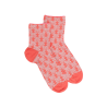 Kurze Damensocken aus Leinen mit herzförmigem Blumenmuster und Glitzereffekt - Lachs