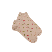 Kurze Herrensocken aus lisle gemusterten Chilis - Beige | Doré Doré