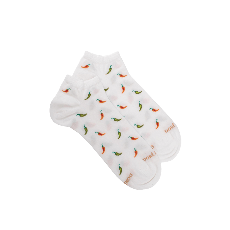 Kurze Herrensocken aus lisle gemusterten Chilis - Weiß | Doré Doré