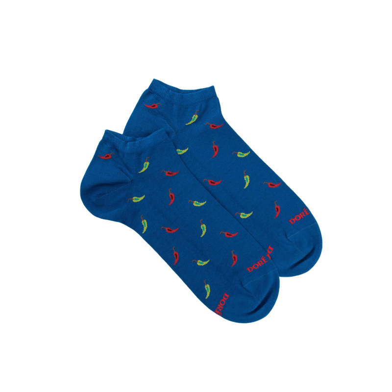 Kurze Herrensocken aus lisle gemusterten Chilis - Blau | Doré Doré