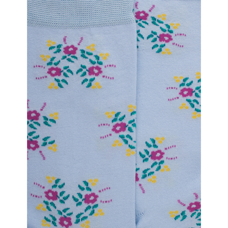Kurze Damensocken aus Leinen mit Blumenmuster - Hellblau | Doré Doré