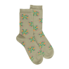 Kurze Damensocken aus Leinen mit Blumenmuster - Grün