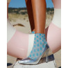 Kurze Damensocken aus Leinen mit herzförmigem Blumenmuster und Glitzereffekt - Blau