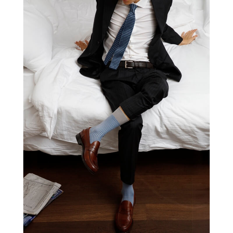 Zweifarbige gerippte Baumwolle lisle-Socken für Herren - Grau | Doré Doré