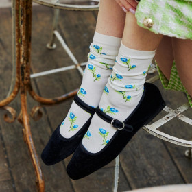 Damen Socken aus Baumwolle mit Blumenmuster - Creme | Doré Doré