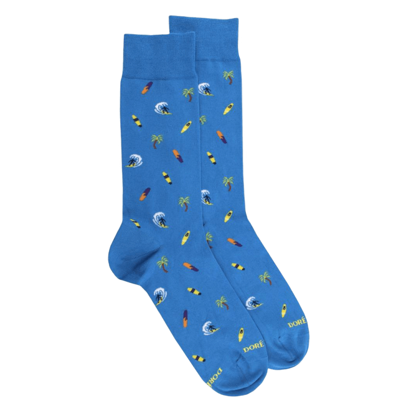 Herrensocken aus weicher Baumwolle Surf & Palmen - Blau | Doré Doré