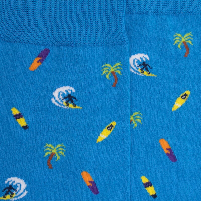 Herrensocken aus weicher Baumwolle Surf & Palmen - Blau | Doré Doré