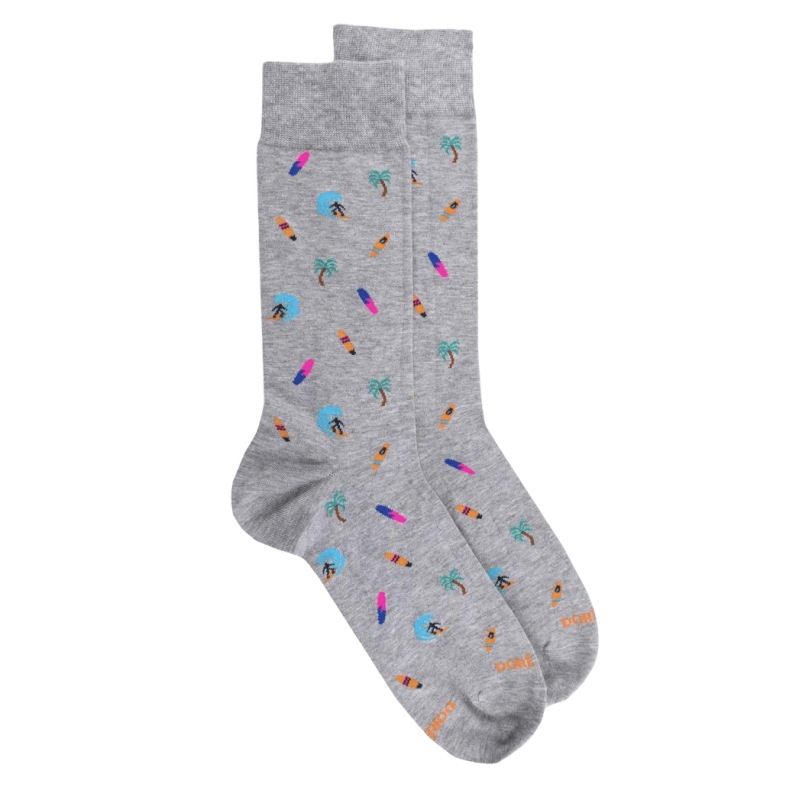 Herrensocken aus weicher Baumwolle Surf und Palmen - Grau || Doré Doré